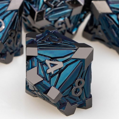 ORIFANTOU 7PCS Metal DND Dice Set with Box, Debris RPG Black Blue D and D Dice for use with D&D Tabletop Games Role Playing Game Polyhedral Dice Set D20 D12 D10 D8 D6 D4