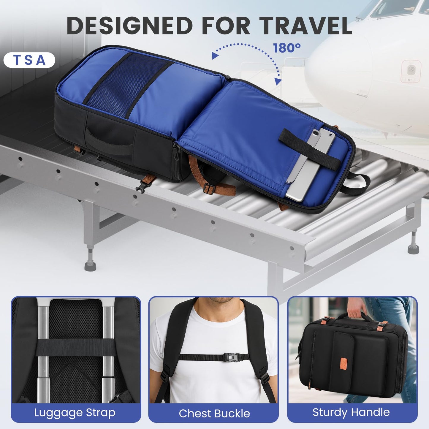 MATEIN Personal Item Backpack 18x14x8 for Frontier, Underseat Travel Backpack with Water Bottle Holder Fit 15.6" Laptops, TSA Approved Luggage Bag with Shoe Compartment for Airlines, 2 Pcs Set