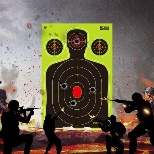 High-Visibility Splatter Shooting Targets Self-Adhesive Silhouette Design with Bright Fluorescent Impact Marks for BB Guns Airsoft Rifles & Pistols Indoor/Outdoor Range Use - (10Pack 12x18 Inch)