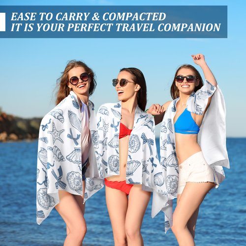 HunnmingRe Lager Coastal Ocean Starfish Conch Shell Beach Towel 70x35 in Blue Coquette Bow Pattern Microfiber Absorbent Quick Dry Adults Sand Blanket for Pool Party Bath Sport Travel Beach Swimming