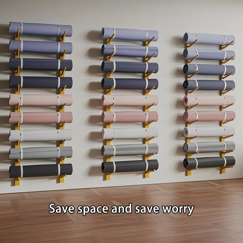 9-Layer Wooden Foam Roller Storage Rack Large Wall Mounted Yoga Mat Holder Gym Organization Shelf Home Gym Studio Yoga Display Holder for Yoga Studio, gym, Home, School