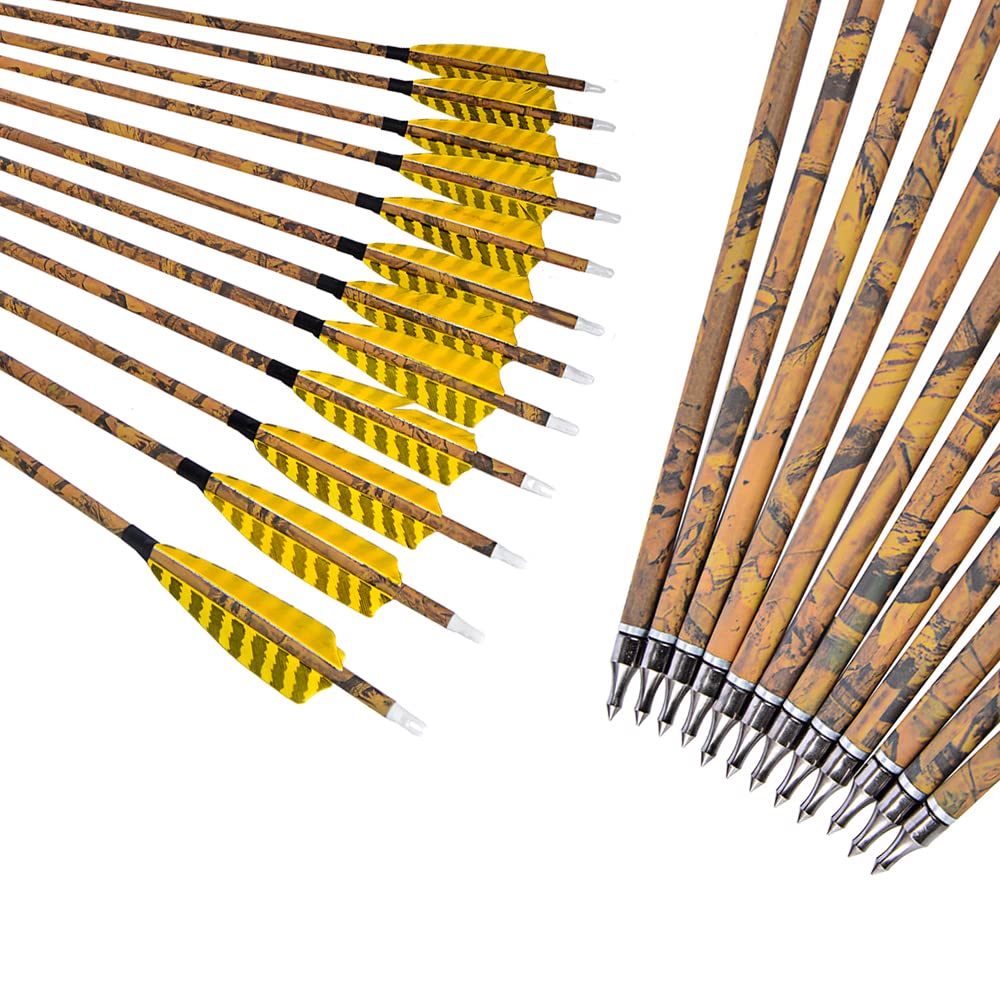 ZSHJGJR 30” Archery Carbon Arrows Hunting Arrows with 4” Turkey Feather Removable Tips Targeting Practice Arrows 500 Spine for Compound & Recurve & Traditional Bow 6/12pcs (12)