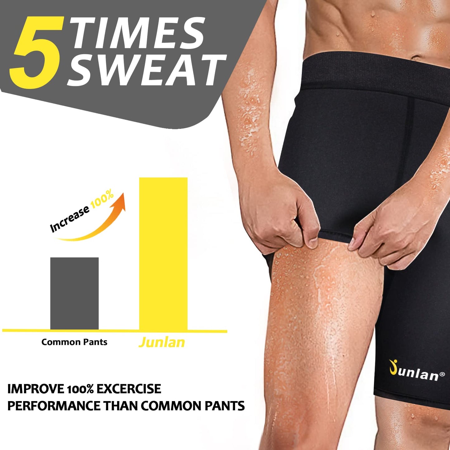 Junlan Sweat Shorts for Men Sauna Suit Mens Body Shaper Sweat Sauna Neoprene Shorts(Black, Large)