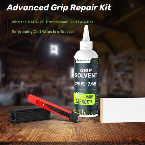 SAPLIZE Value Golf Grip Repair Kit – Includes 7.4oz GTA-200 Golf Grip Solvent, 15 Exclusive High-Performance Golf Grip Tape, Hook Knife, and Rubber Vise Clamp for Regripping Golf Club Grips
