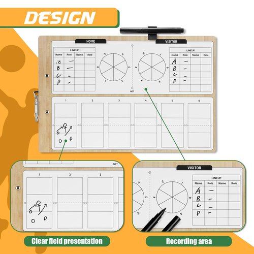 HIGHRAZON Volleyball Coaches Clipboard, Double-Sided Dry Erase Coach Clipboard, Burlywood Volleyball Whiteboard for Coaches, Lineup White Board with Marker for Coaches Gift