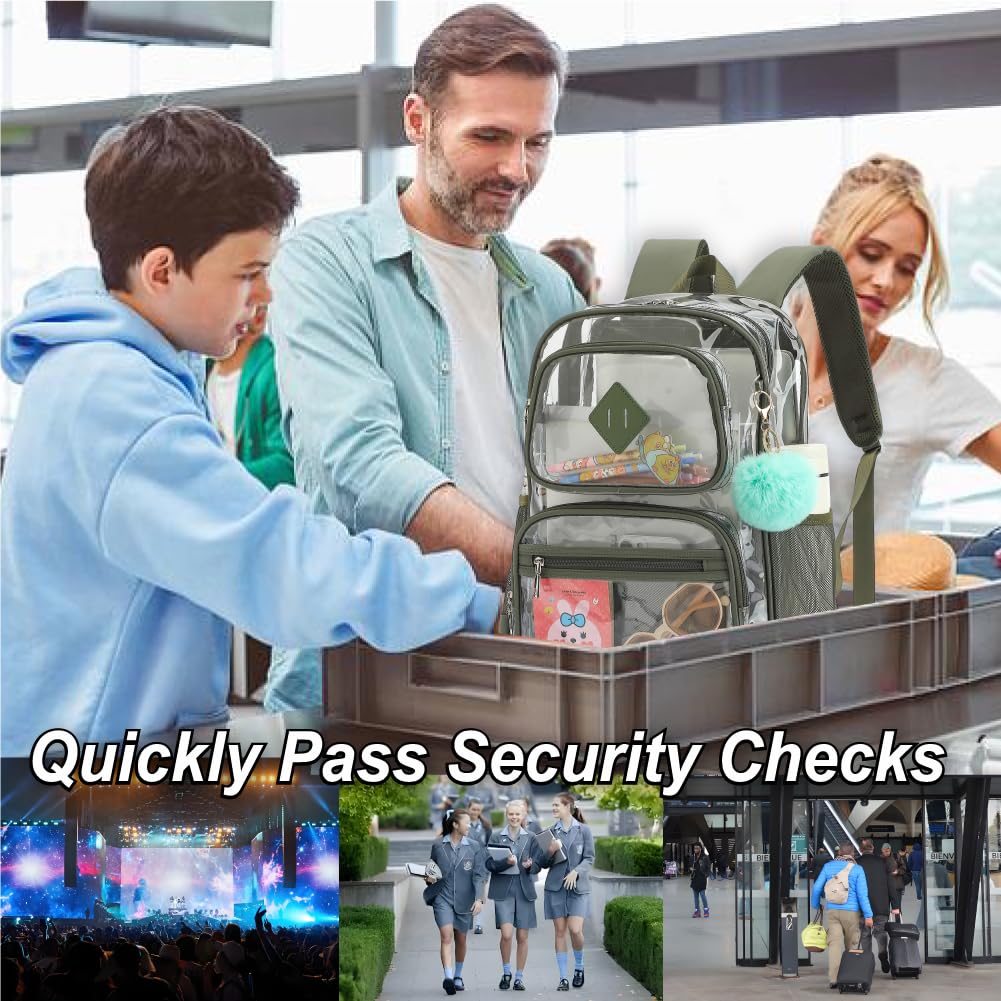 Heavy Duty Clear Backpack for Girls Boys Transparent School Bookbag Kids Durable PVC See Through Backpack-Army Green