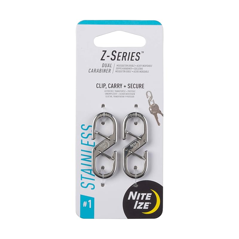 Nite IZE Z-Series Dual Carabiner - Size #1 Stainless Steel, Double Gate Clip