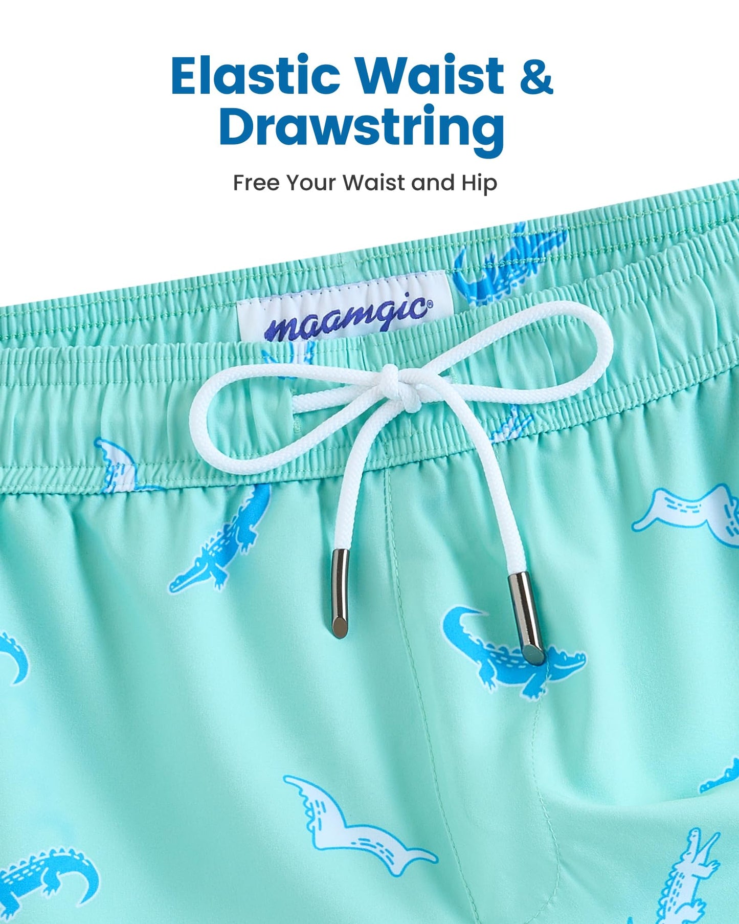 maamgic Mens Swim Trunks with Compression Liner 5 Inch, Quick Dry Bathing Suit with Zipper Pockets, Stretch No-Chafing Swim Shorts, Croc Mint Small