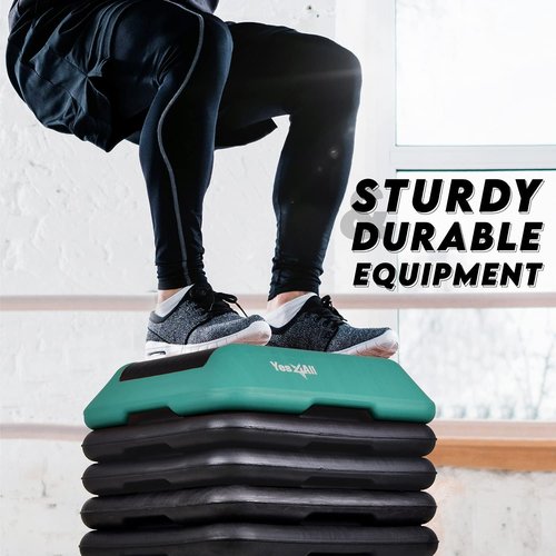 Yes4All 16"x16" Height-Adjustable High Step Aerobic Platform with 4 Risers for Home Gym Exercise Fitness Workout, Cardio and Jumping (Green)
