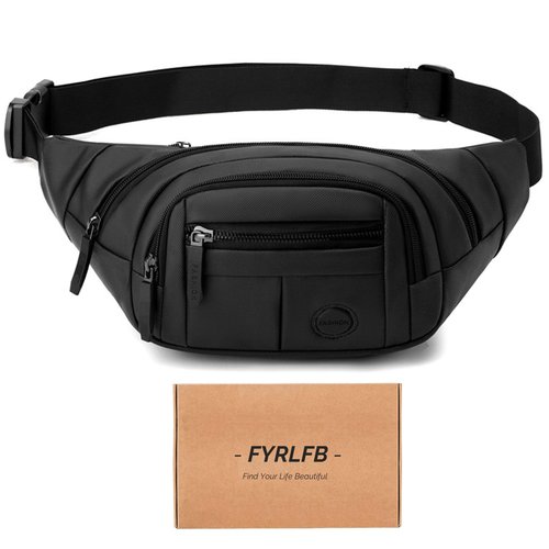 FYRLFB Large Fanny Pack for Men and Women, Crossbody Waist Bag with 4 Zipper Pockets Easy Carry Any Phone, Fashion Waist Packs with Adjustable Strap for Travelling, Hiking, Cycling, Running - Black
