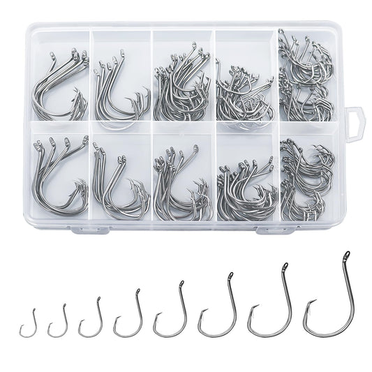 150PCS Circle Hooks, Strong High Carbon Steel Fresh and Saltwater Fishing Hooks, Variety of Different Sizes Circle Hook - Size:#1 1/0 2/0 3/0 4/0 5/0 6/0 8/0