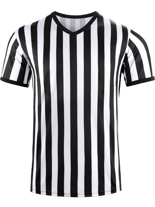 Tchumum Referee Shirt Men Womens Soccer Ref Costume Jersey, V-Neck Striped Professional Official Sports Referee Shirt (Stripe, X-Large)