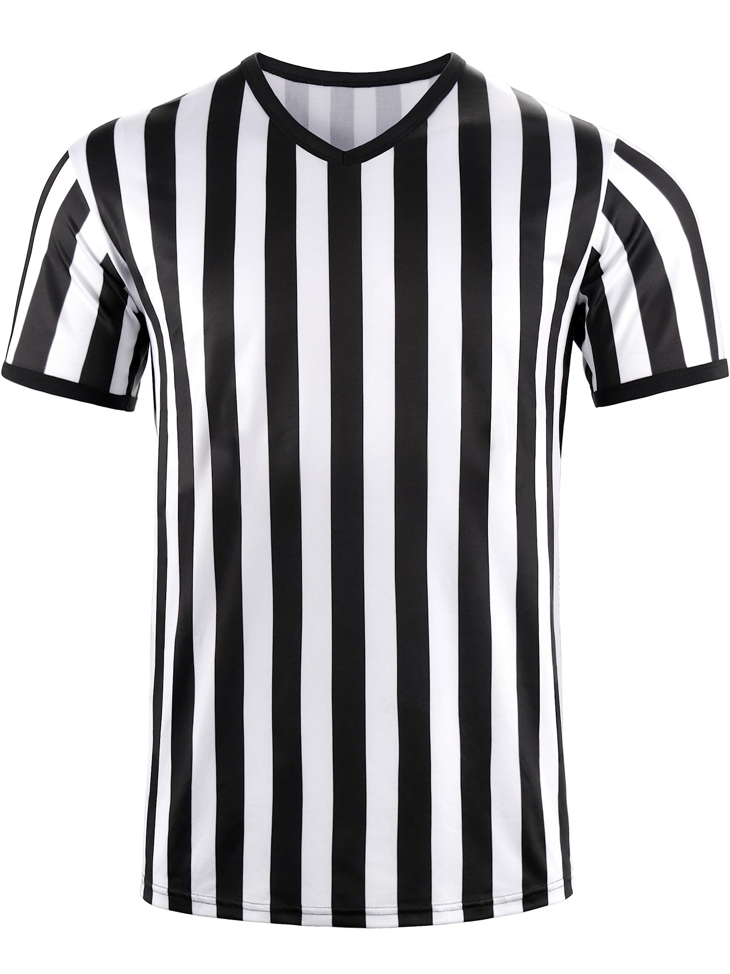 Tchumum Referee Shirt Men Womens Soccer Ref Costume Jersey, V-Neck Striped Professional Official Sports Referee Shirt (Stripe, X-Large)