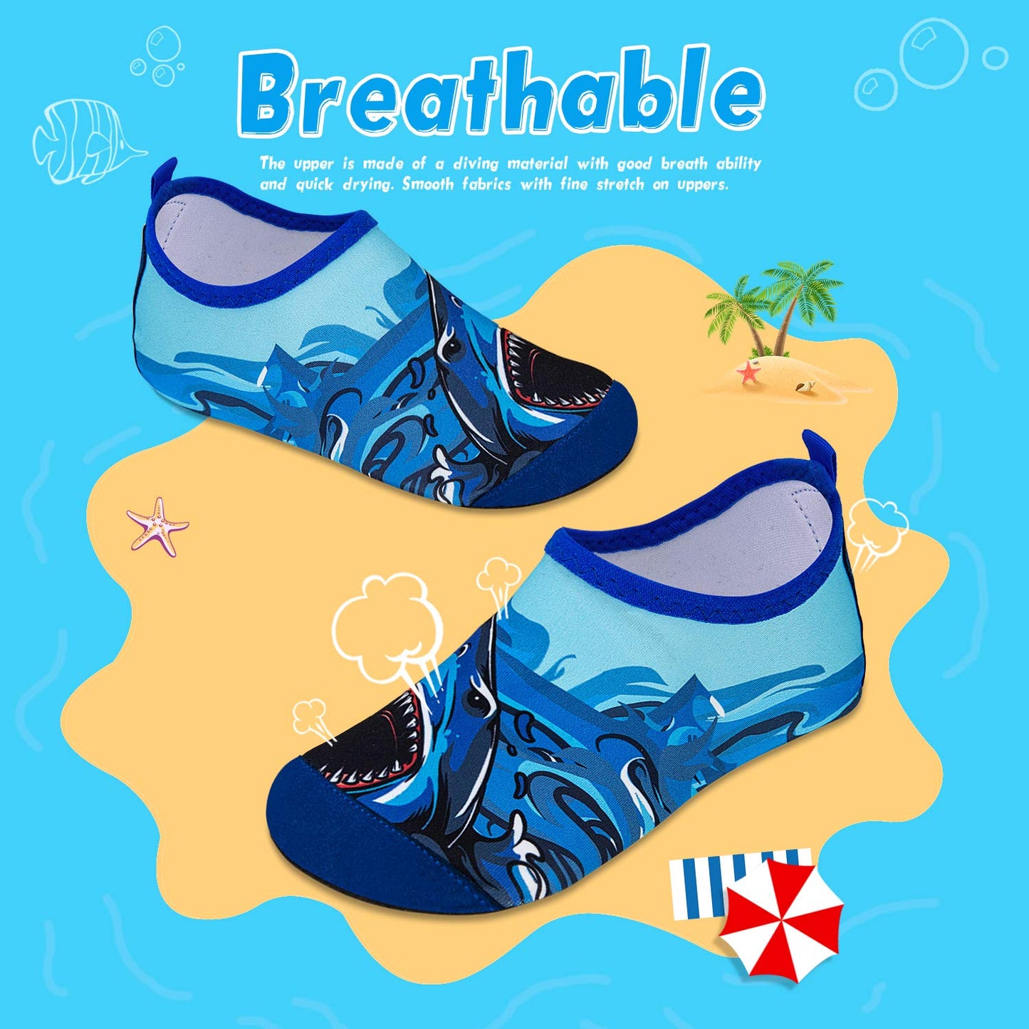 WateLves Kids Water Shoes Toddler Girls Boys Barefoot Non-Slip Quick Dry Aqua Socks for Beach Swim Walking (Big Shark, 36/37)