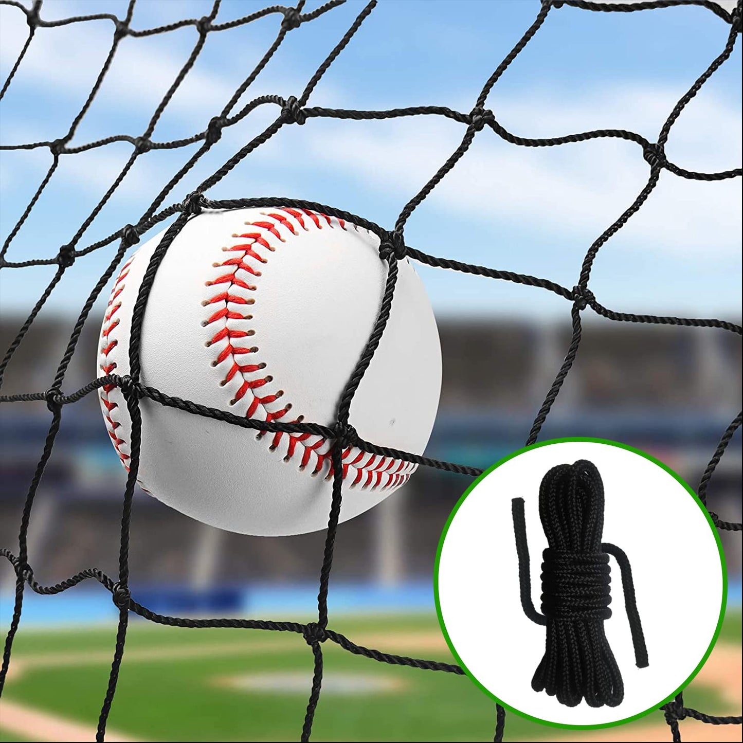 Wiseek Baseball Softball Backstop Nets, Heavy Duty Sports Netting Barrier #18 Nylon Baseball Netting 10'x20'/10'x30'(Net Only)