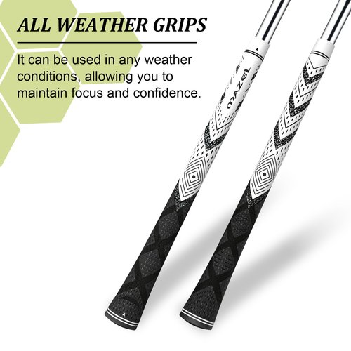 MAZEL Cord Rubber Golf Grips for Men - 10 Pack,All Weather Control Golf Club Grips Standard/Midsize,High Feedback & Traction (Midsize, White Black,10 Grips)