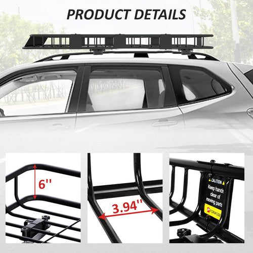 FORWODE 84 x 39 x 6 Inch Universal Roof Rack Carrier Basket, Rooftop Cargo Carrier Basket with 250 lbs Capacity, Rust-Proof Steel Heavy Duty Top Luggage Basket w/Net for Car, SUV or Truck
