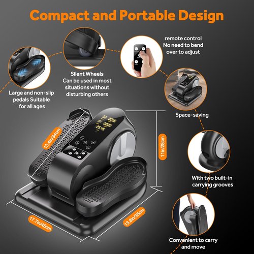 Under Desk Elliptical Machine with Touch LED Monitor,12-Speed Electric Large Pedal Exerciser for Seniors,Leg Exerciser with Forward & Reverse Direction, Manual & Auto Mode for Home Office