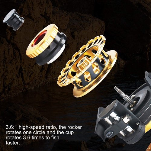 Inline Ice Fishing Reel, All Metal Fishing Wheel 3.6:1 Positioning with Magnetic Automatic Line Out Device for Raft, Lake, Sea, Rock Fishing (Left Hand)