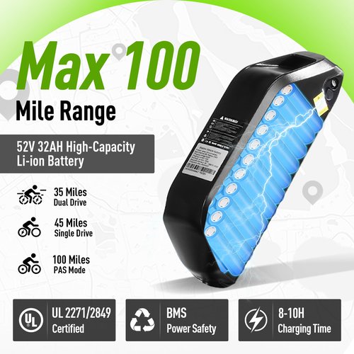 Qweepei Peak 5000W Dual Motor Ebike,52V 32AH Battery Electric Bike for Adults Fast 47MPH 100 Miles Long Range E Bike with Rear Bag 24Inch Fat Tire Commuter Electric Bicycle for Men Women UL Certified