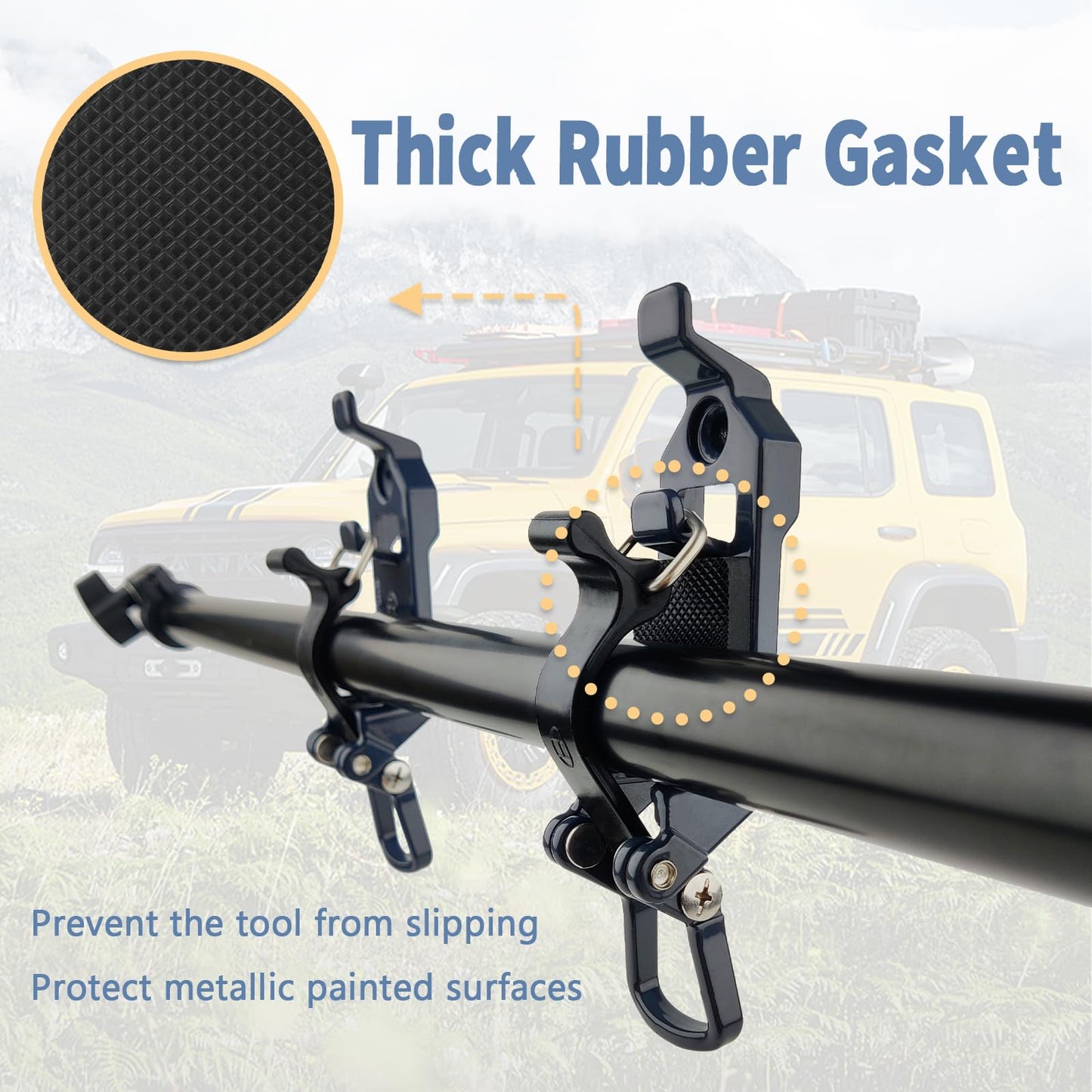 2 PCS Shovel Mount for Roof Rack Overland Gear Rotopax Mount Shovel Holder for Truck Tool Holder,Rubber Clamp Grip Mounting Kit Fits Shovel Holder Wall Mount, and Pole Clamp