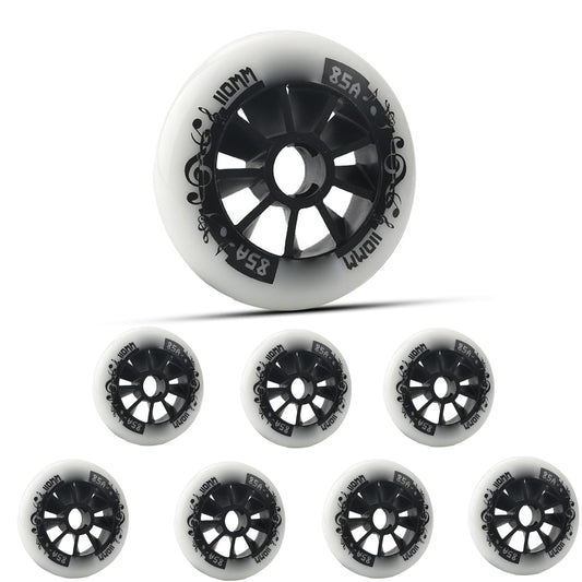 JCCHT PU Rubber Inline Skate Wheels 90mm 100mm 110mm Replacement Speed Skating Inline Wheel Hardness 85A 8-Pack,White Black,110mm