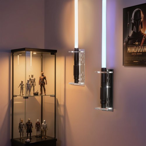 Light Saber Wall Mount Holder, Acrylic Saber Sword Stand Display, Vertical Wall Mounted Light Saber Display Rack Compatible with Most Hilts, Black Base