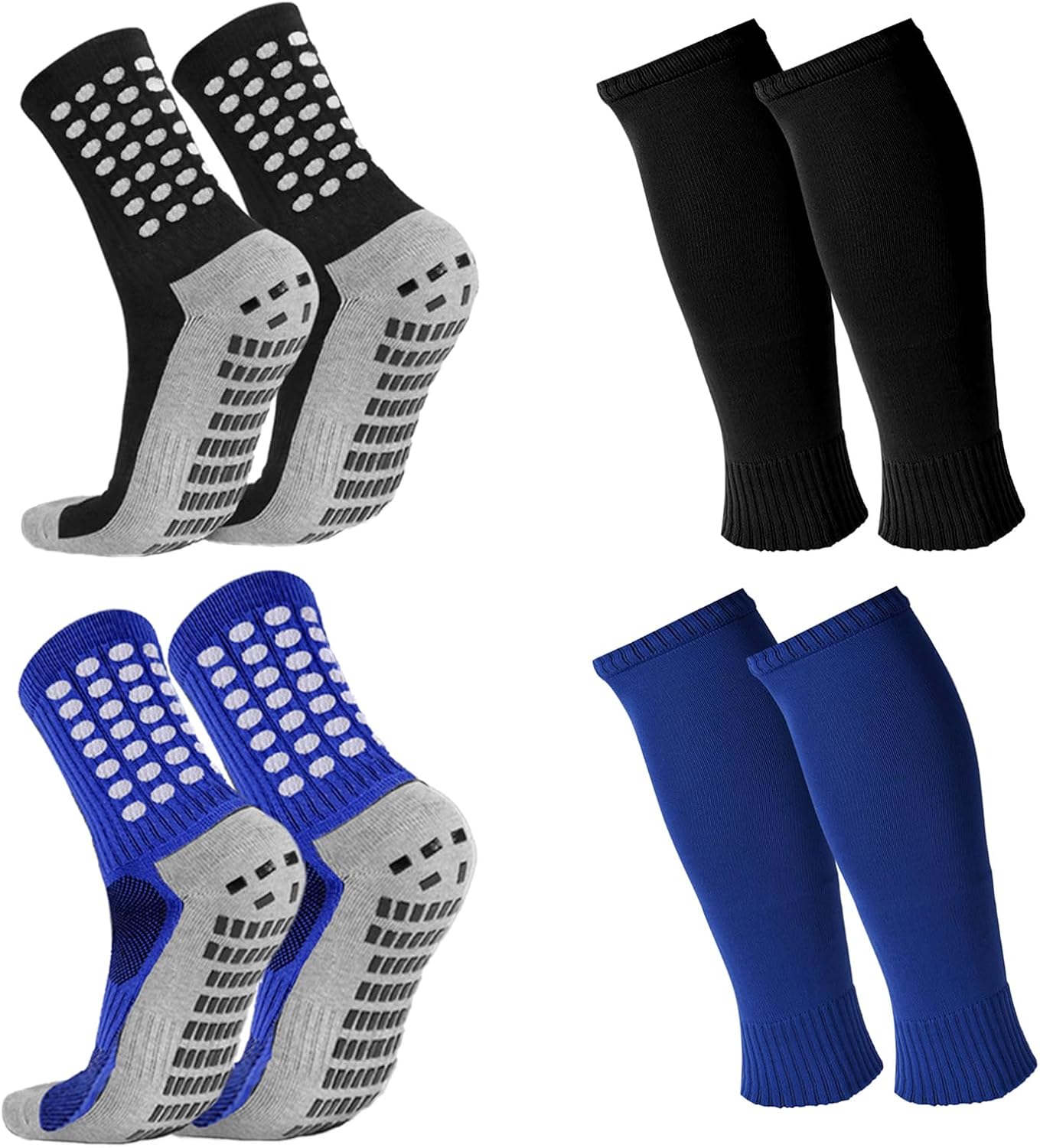 2 Set Kids Grip Soccer Socks with Shin Guard Sleeves Non Slip Soccer Leg Sleeve Socks for Boys Girls