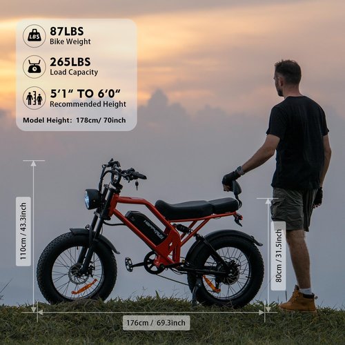 HAPPYRUN Electric Bike for Adults, 1500W Motor, 48V 18Ah Removable Battery, 20" Fat Tire Ebike, 7-Speed Transmission, Up to 32MPH and 68+ Miles Range, All-Terrain E-Bike (G52)