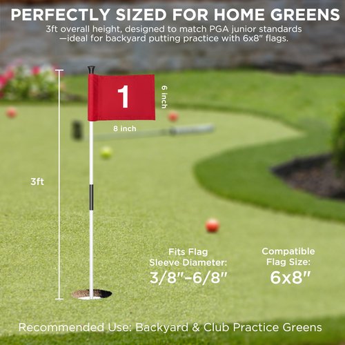 KINGTOP Golf Flagstick Mini, Practice Putting Green Flag Stick for Yard, Pole | Pin | Flagpole, Portable 2-Section Design, 3 Foot, 3-Pack, White