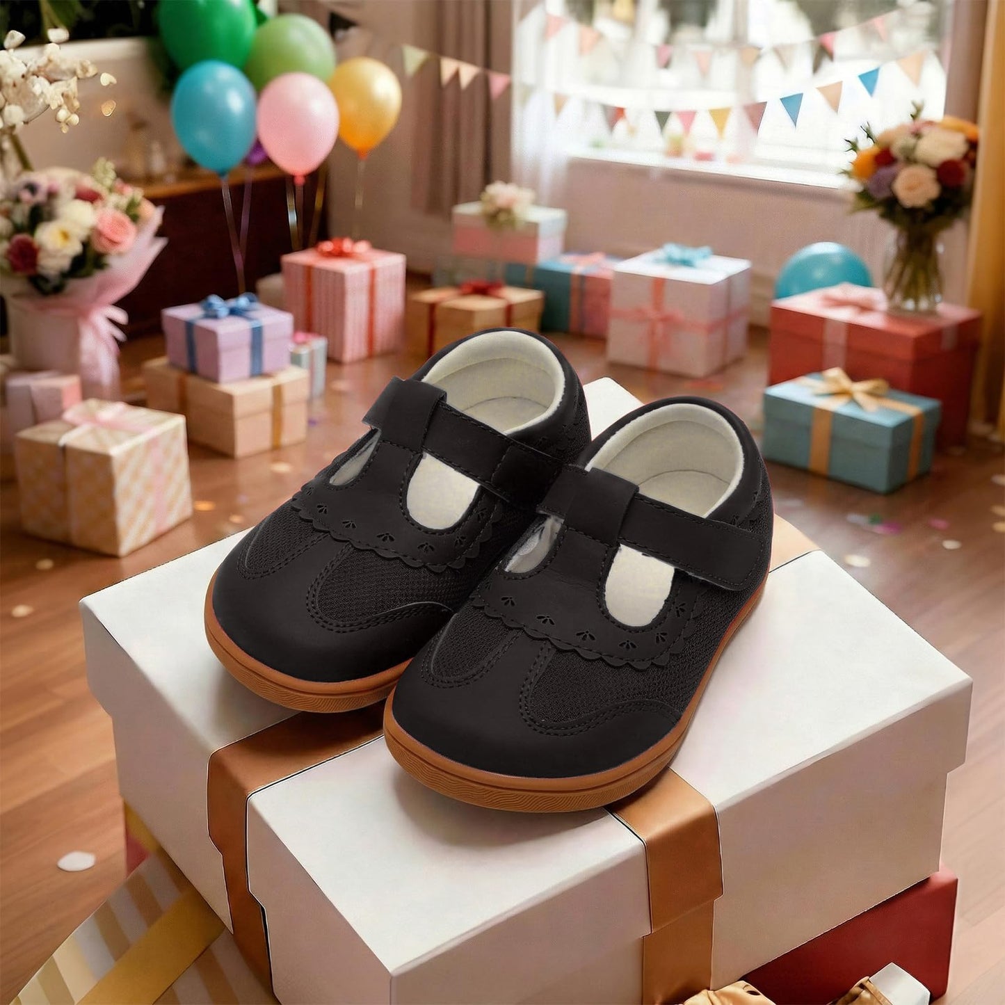 LeIsfIt Mary Jane Dress Shoes for Girls Toddler Girl School Uniform Shoes Wide Ballet Flats for Party Church Black 7 Toddler