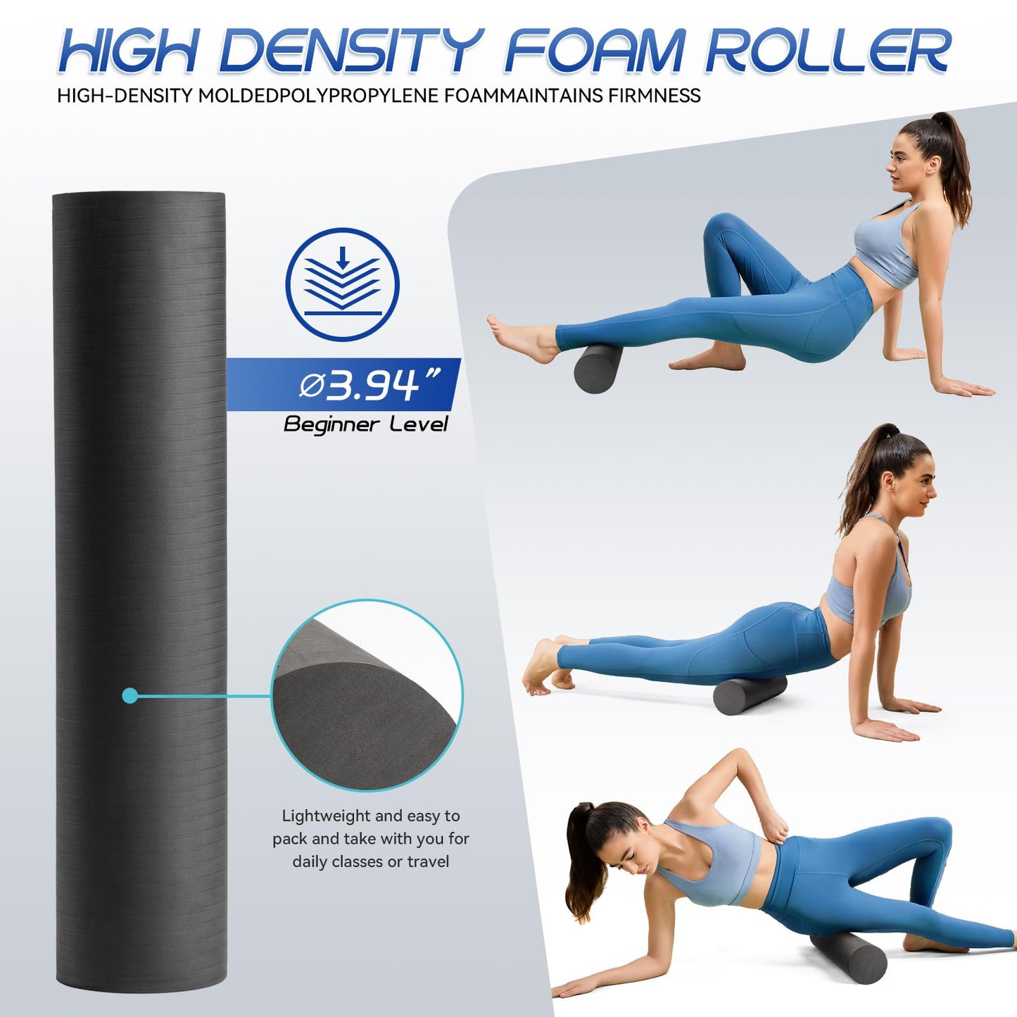 Krightlink 5-in-1 Foam Roller Set, Massage Roller Stick, Massage Ball, Resistance Band for Deep Muscle Massage, Trigger Point Release, Pilates, Yoga (Blue)