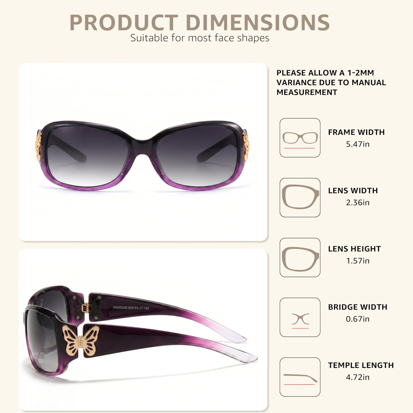 LVIOE Women's Polarized Sunglasses Butterfly Design with UV400 Protection