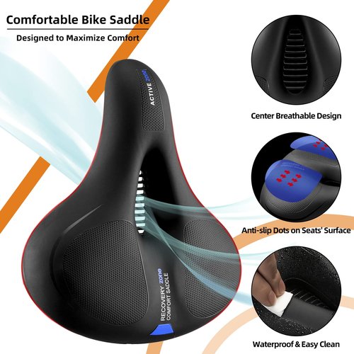 ROCKBROS Bike Seat Cushion for Men Women with Handle & Ergonomic Design -3 Zone Concept Bike Saddle, Soft Wide Waterproof Mountain Bicycle Accessories