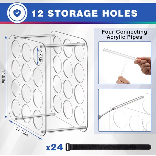 Weysat Playmat Tube Tabletop Storage Holder 12 Slots Clear Acrylic Playmat Holder Transparent Display Rack Organizer with 12 Straps for Standard Card Game Mat Bedroom Playroom Gathering Accessories