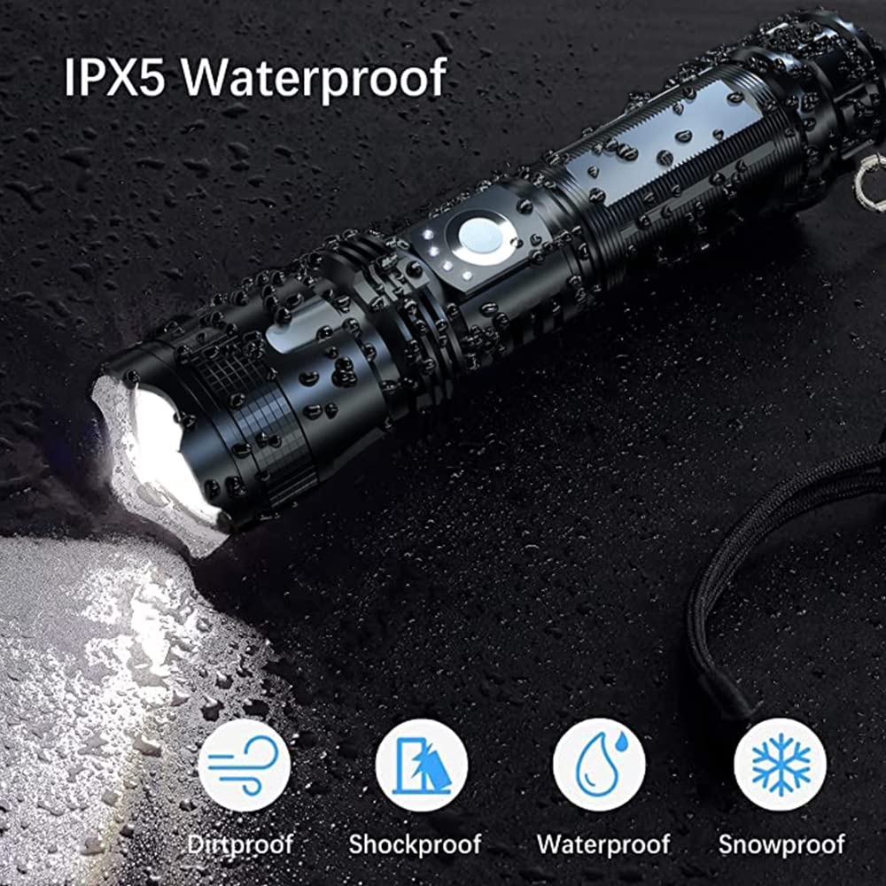 BERCOL Rechargeable Flashlights High Lumens, 90000 Lumens Super Bright LED Flash Light, 5 Modes, IPX5 Waterproof Handheld Flash Light for Home, Emergencies, Camping