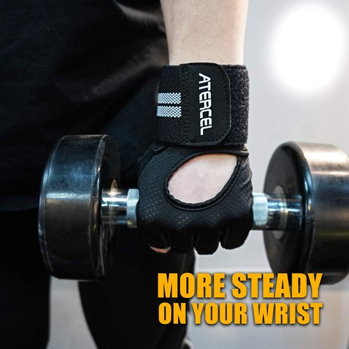 ATERCEL Weight Lifting Gloves Breathable Workout Gloves with Wrist Support for Gym, Exercise, Pull ups, Super Lightweight for Mens and Women, Full Palm Protection(Black, M)