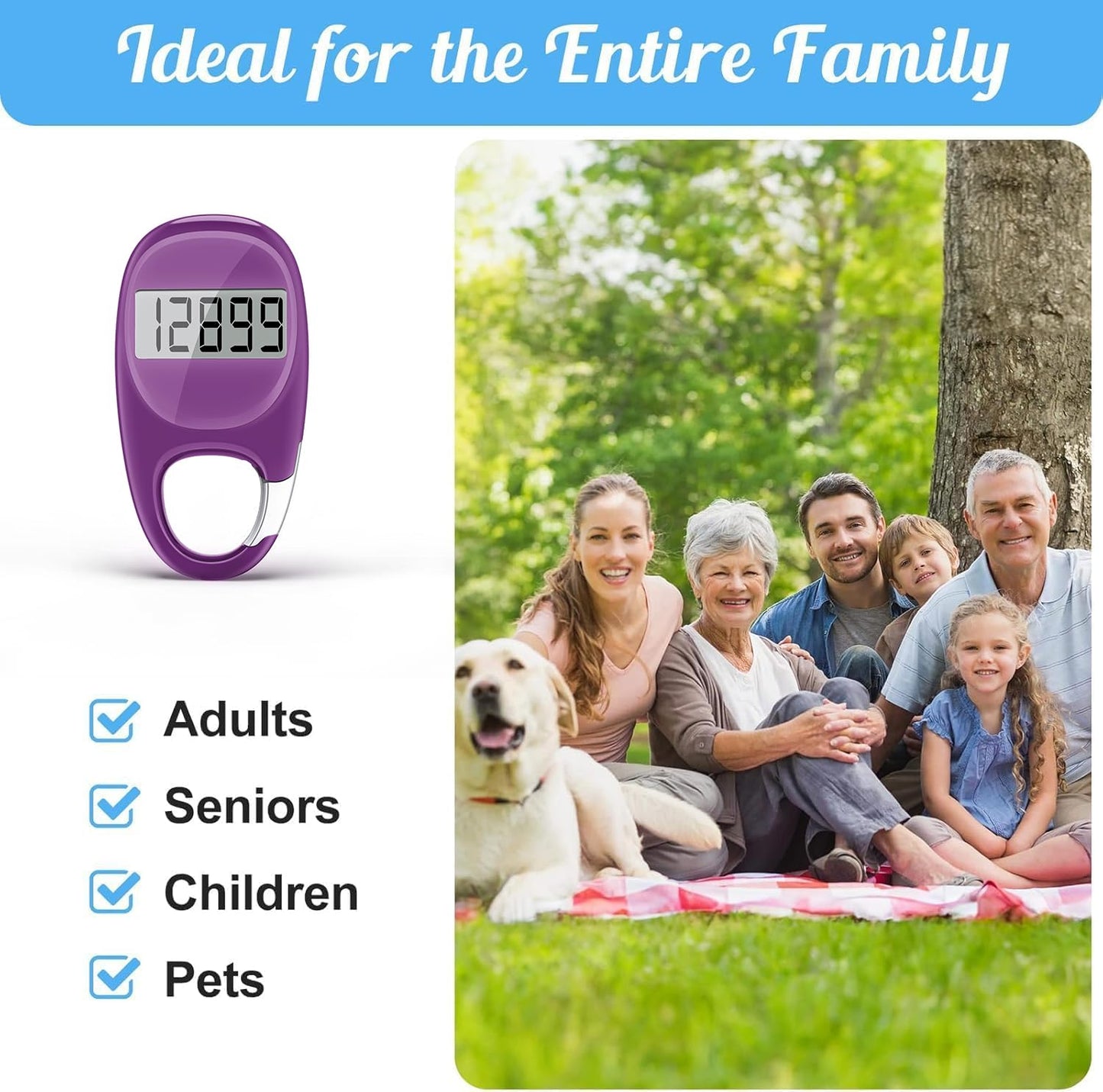 Simple Pedometer for Walking, Accurate Step Tracker with Carabiner, 3D Step Counter for Men Women Seniors - Purple