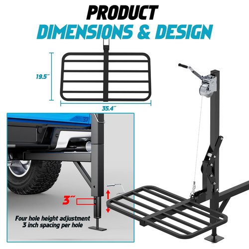 CROSSHIP Truck Hitch Game Carrier Lifting System - Hitch-Mounted Hoist Platform - 360 Degree & Foldable for Safely Load, 250lbc Lift for Truck, Pickups & SUV (Fits 2'')
