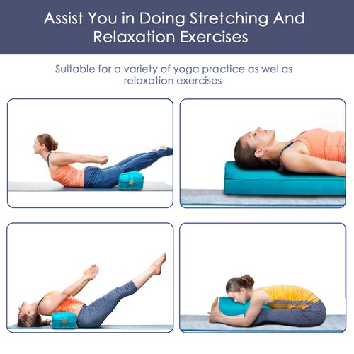 Yoga Bolster (26x10.5x5.5 in) Supportive Cushion for Restorative Yoga Accessories Rectangular Bolster for Stretching & Meditation - 100% Organic Cotton, Removable Washable Cover - Navy Blue