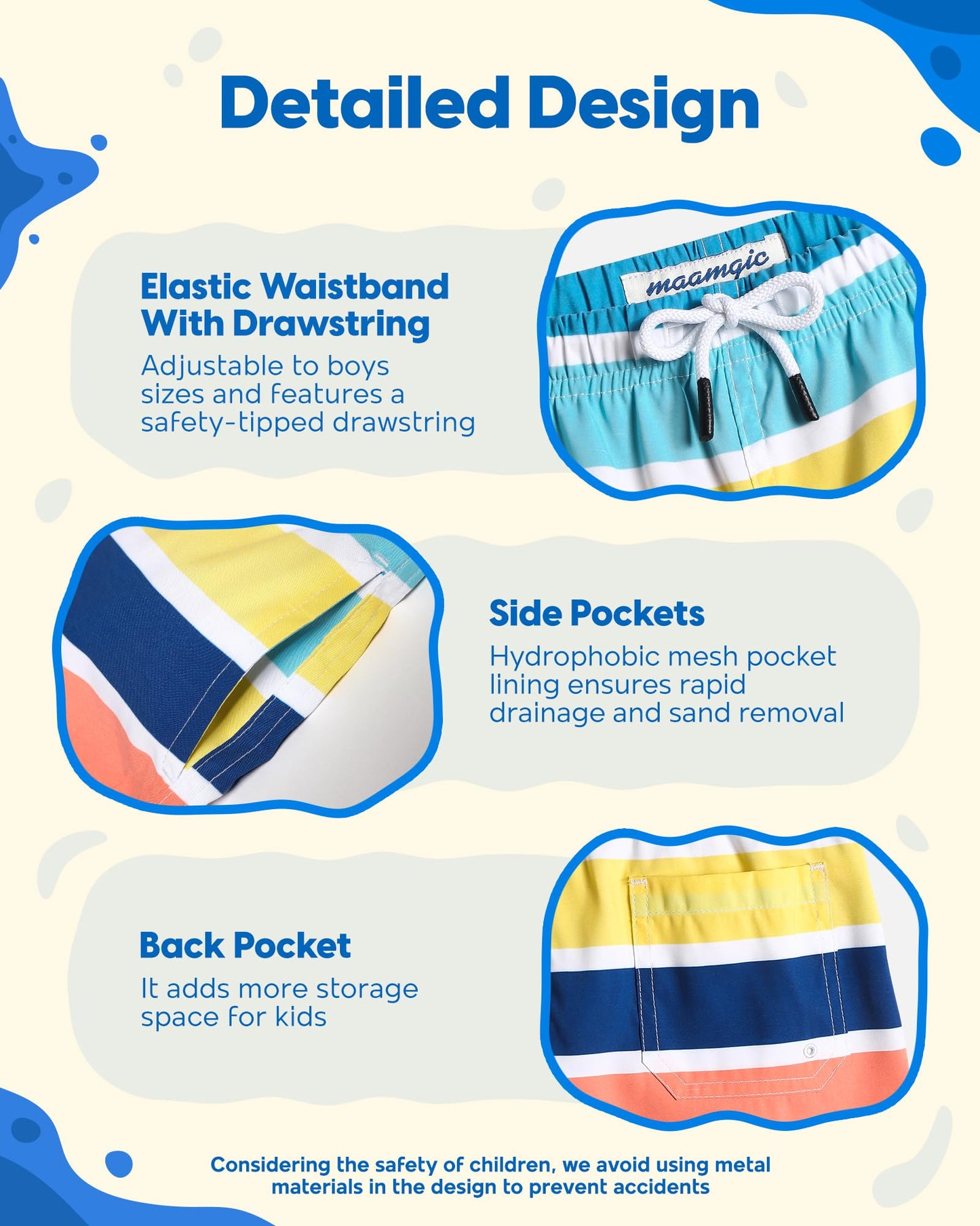 maamgic Boys Swim Trunks Toddler Swim Shorts Little Boys Bathing Suit Swimsuit Toddler Boy Swimwear,Stripe Rainbow,10 T