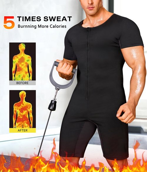 Junlan Sauna Suit for Men Full Body Waist Trainer Sauna Shirt for Working Out(Blue,3X-Large)