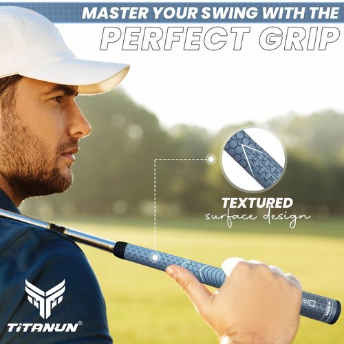 Titanun Winn Oversize Dri-Tac Golf Grip - DarkGrey/SilverGrey, Rubber, Non-Slip, Cushioned, Moisture-Wicking, Shock Absorption, AVS Technology, 1/8" Oversize, 12" x 1" - Golf Club Grips