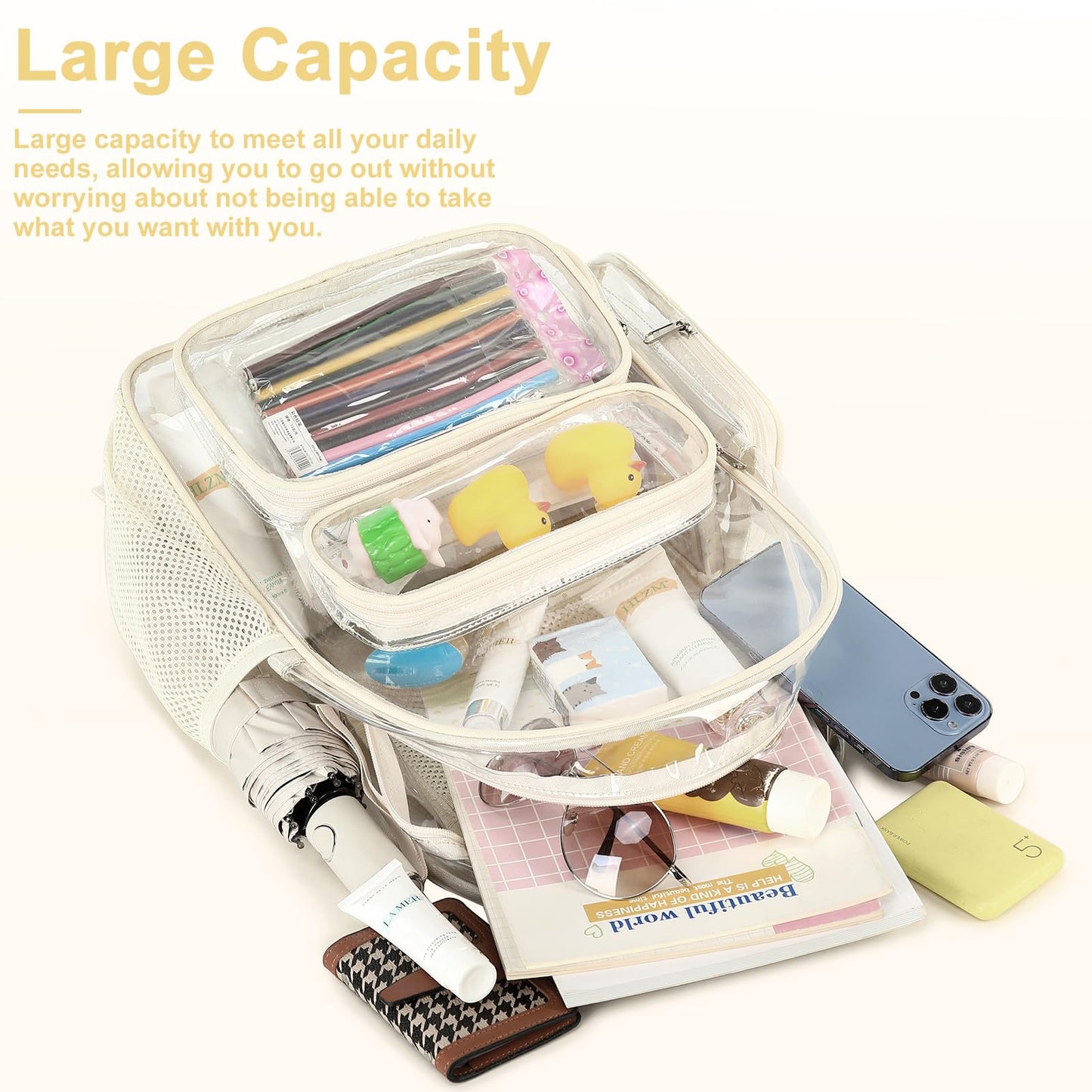 BTOOP Clear Backpack Heavy Duty Transparent Backpack 17" See Through Bookbag for College Work Festival Security with Padded Strap Large Capacity