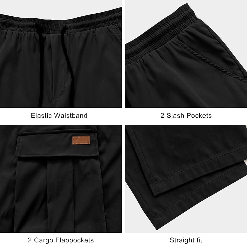 Men's Cargo Joggers with Drawstring Elastic Waist, 01-Black Small (Variation of THIS listing)