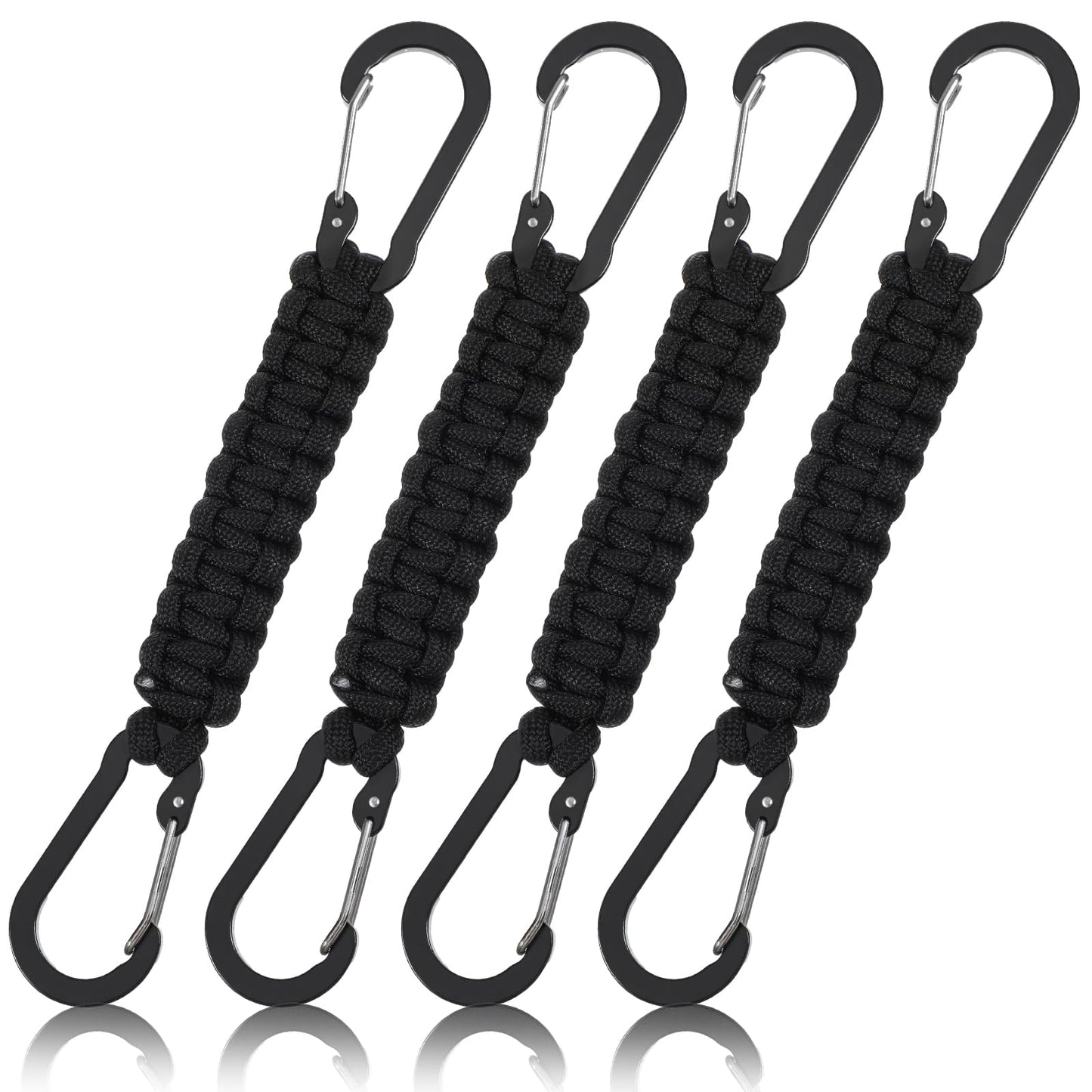 4 Pcs Paracord Keychain with Carabiner Clips, Heavy Duty Small Carabiner Keychain Clip with Strap for Outdoor Hiking, Camping, Fishing, Key Organization