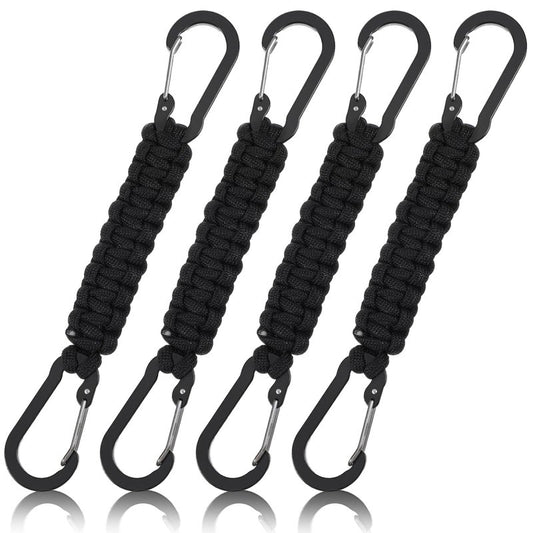 4 Pcs Paracord Keychain with Carabiner Clips, Heavy Duty Small Carabiner Keychain Clip with Strap for Outdoor Hiking, Camping, Fishing, Key Organization
