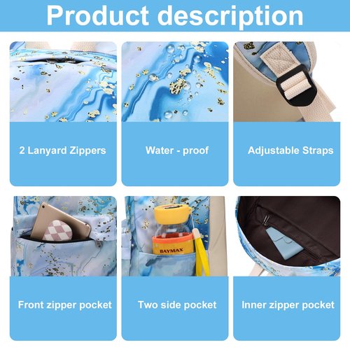 Bluboon Teen Girls School Backpack Kids Bookbag Set with Lunch Box Pencil Case Travel Laptop Backpack Casual Daypacks