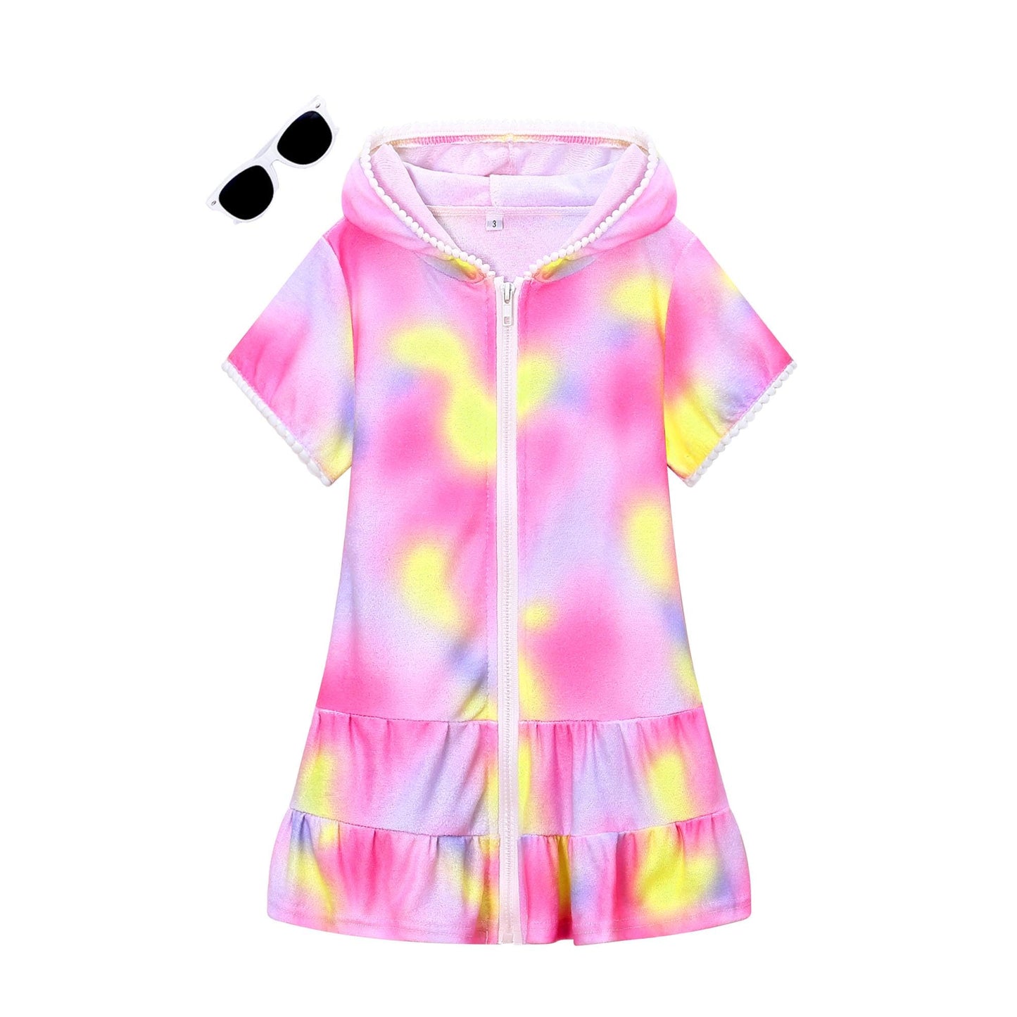 LUCKYGAL Girls Swimsuit Cover Up Zip-Up Swim Coverup Tie Dye Terry Beach Bathing Suit, Size 8 9