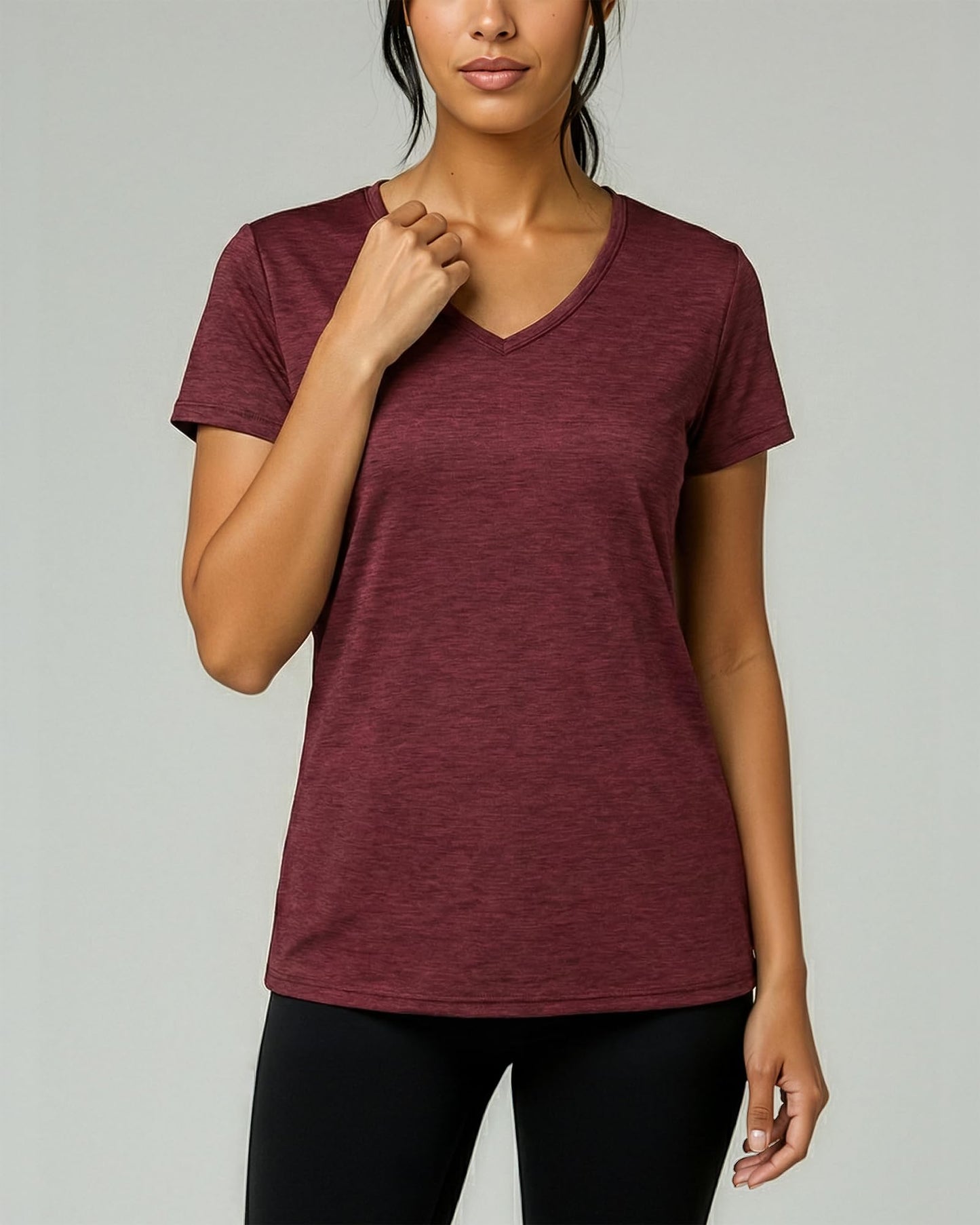 Real Essentials 5 Pack: Women's Dry-Fit Short Sleeve V Neck T Shirt Workout Fitness Yoga Top Tee, Set 2, M